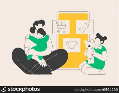 Babysitting services abstract concept vector illustration. Nanny app, personal childcare services, reliable sitter, safe babysitting during quarantine, 24 hour help with kids abstract metaphor.. Babysitting services abstract concept vector illustration.