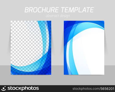 Back and front flyer template design in blue color with waves