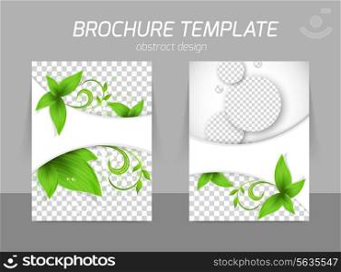 Back and front flyer template design with leaves and eco concept