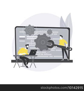 Back end development abstract concept vector illustration. Software development process, computer application, program code, programming language. Writing API and interface code abstract metaphor.. Back end development abstract concept vector illustration.