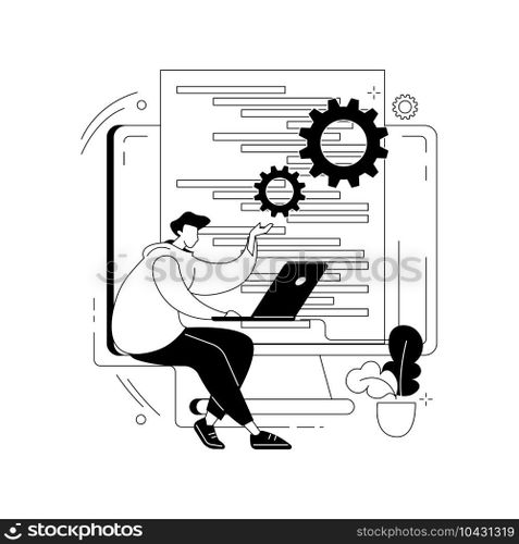 Back end development abstract concept vector illustration. Software development process, computer application, program code, programming language. Writing API and interface code abstract metaphor.. Back end development abstract concept vector illustration.