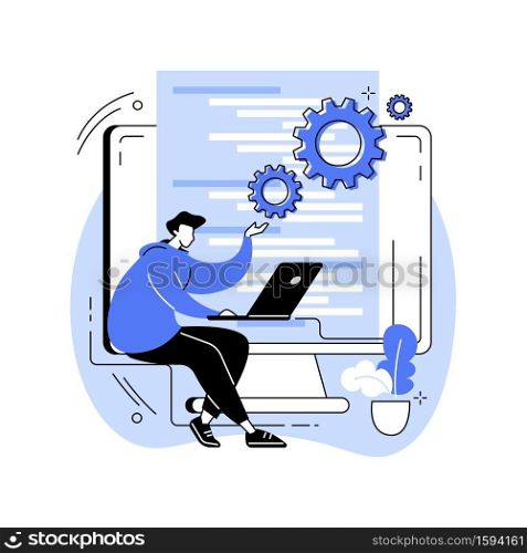 Back end development abstract concept vector illustration. Software development process, computer application, program code, programming language. Writing API and interface code abstract metaphor.. Back end development abstract concept vector illustration.