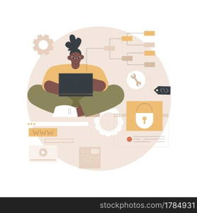 Back end development abstract concept vector illustration. Software development process, computer application, program code, programming language. Writing API and interface code abstract metaphor.. Back end development abstract concept vector illustration.