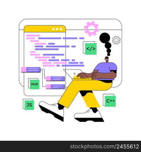 Back end development abstract concept vector illustration. Software development process, computer application, program code, programming language. Writing API and interface code abstract metaphor.. Back end development abstract concept vector illustration.