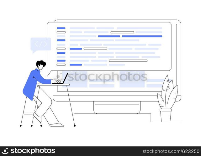 Back end development abstract concept vector illustration. Software development process, computer application, program code, programming language. Writing API and interface code abstract metaphor.. Back end development abstract concept vector illustration.
