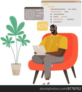 Back end development concept. Programmer is developing an application. Software development process, computer app, program code, programming language. Writing API and interface code abstract metaphor. Programmer working on web development on computer. Concept of script coding and programming
