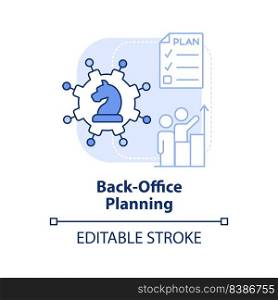 Back office planning light blue concept icon. Working together. Stage of merger abstract idea thin line illustration. Isolated outline drawing. Editable stroke. Arial, Myriad Pro-Bold fonts used. Back office planning light blue concept icon