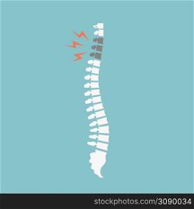 Back pain vector icon illustration isolated on blue background. Isolated on blue. Back pain vector icon illustration isolated on blue background