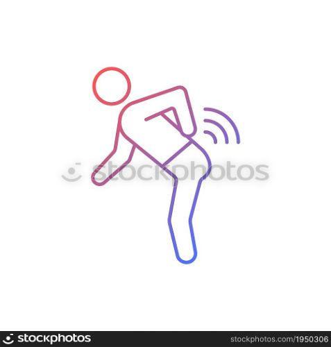 Back rheumatism gradient linear vector icon. Inflammatory back pain. Limited movement. Flexibility loss in spine. Thin line color symbol. Modern style pictogram. Vector isolated outline drawing. Back rheumatism gradient linear vector icon