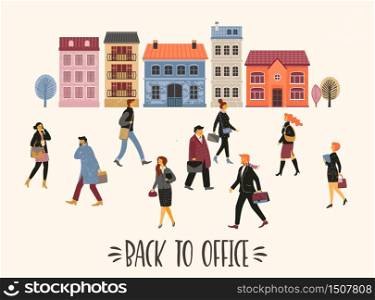 Back to office. Vectior illustration of people going to work.. Vectior illustration of people going to work