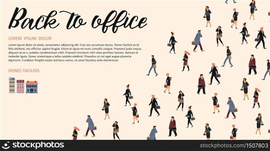 Back to office. Vectior template with people going to work. Design for card, poster, flyer and other use.. Vectior template with people going to work.