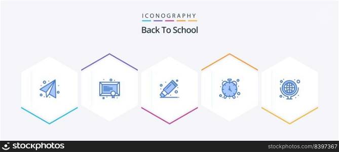 Back To School 25 Blue icon pack including map. geography. remover. timepiece. clock