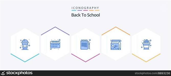 Back To School 25 Blue icon pack including pen. lunch. book pencil. learning. drink
