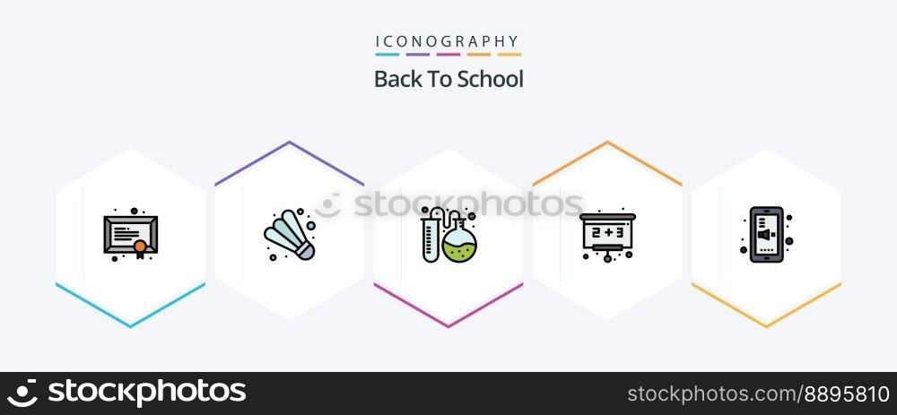 Back To School 25 FilledLine icon pack including mute. education. flask tube. back to school. education
