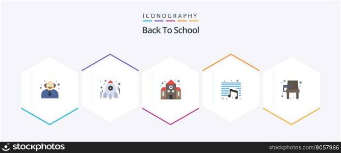 Back To School 25 Flat icon pack including desk. school. school. education. music