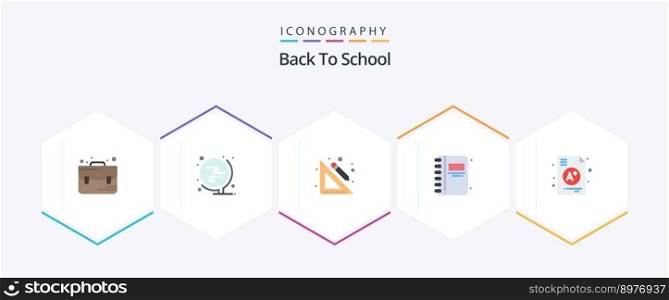 Back To School 25 Flat icon pack including education. a. ruler. open book. bookmark