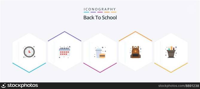 Back To School 25 Flat icon pack including pencil. business. burger. school. bag