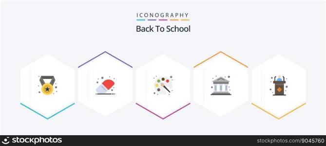 Back To School 25 Flat icon pack including seminar. dais. color. classroom. bank