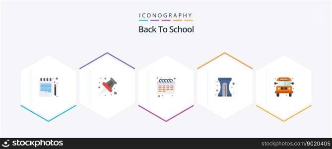 Back To School 25 Flat icon pack including transport. bus. education. sharpener. education