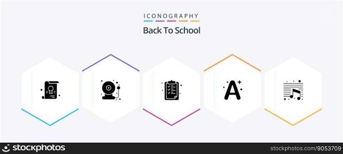 Back To School 25 Glyph icon pack including education. music. clipboard. school. a 