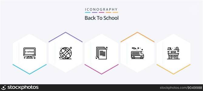 Back To School 25 Line icon pack including education. transportation. school. school. paper