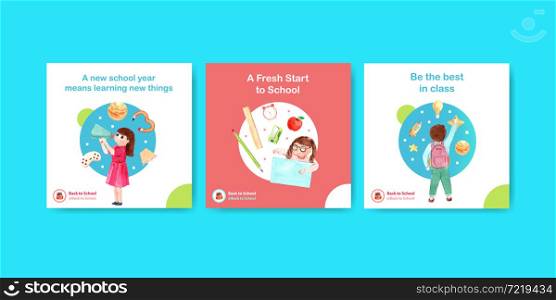 Back to school and education concept with advertising template for brochure and leaflet watercolor Vector Illustration.