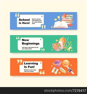 Back to school and education concept with banner template for brochure and marketing watercolor Vector Illustration.