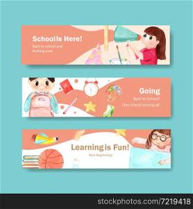 Back to school and education concept with banner template for brochure and marketing watercolor Vector Illustration.