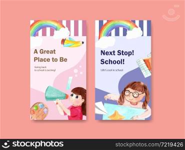 Back to school and education concept with instagram template for social media and digital marketing watercolor Vector Illustration.