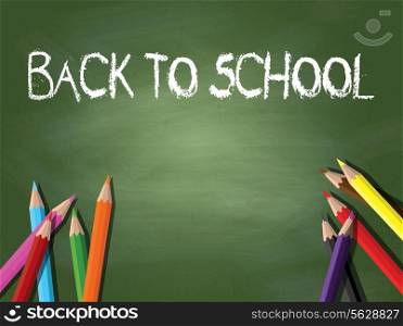 Back to school background with coloured pencils on a chalkboard