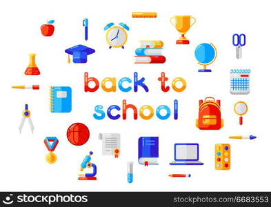 Back to school background with education icons. Illustration in trendy flat style.. Back to school background with education icons.