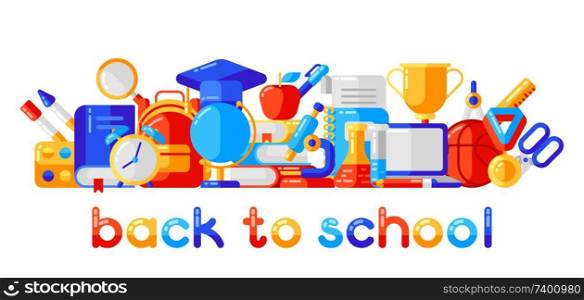 Back to school background with education icons. Illustration in trendy flat style.. Back to school background with education icons.