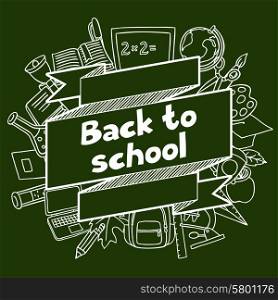 Back to school background with hand drawn icons on chalk board. Back to school background with hand drawn icons on chalk board.