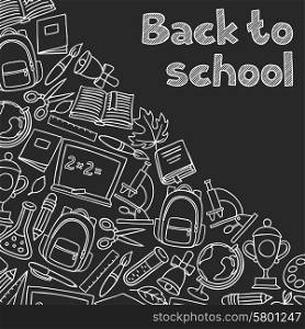 Back to school background with hand drawn icons on chalk board. Back to school background with hand drawn icons on chalk board.