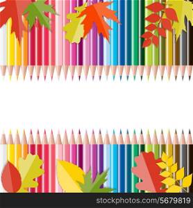 Back to School Background with Leaves and Pencils. Vector Illustration