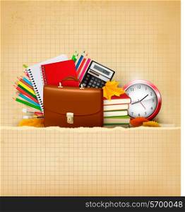 Back to school Background with school supplies and old paper Vector