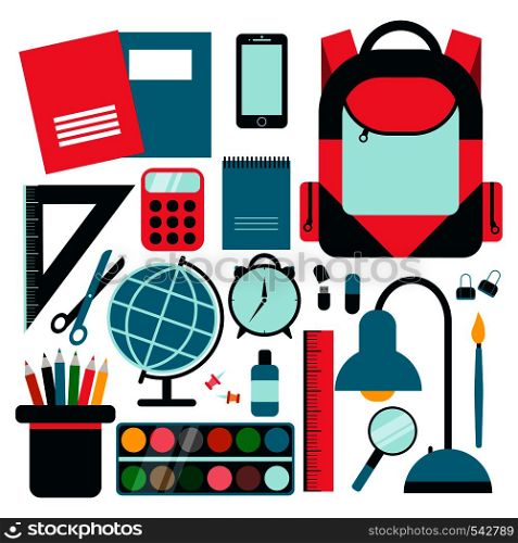 Back to school background with school supplies set. Vector illustration.