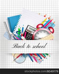 Back to school. Background with supplies. Vector