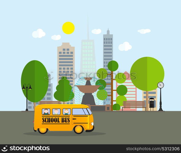 Back to School Background with Yellow Bus Vector Illustration EPS10. Back to School Background with Yellow Bus Vector Illustration