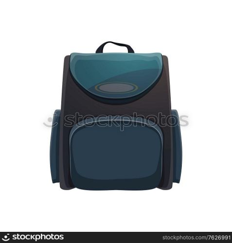 Back to school backpack vector isolated icon. College and university education bag or kid rucksack. Student backpack, back to school education item