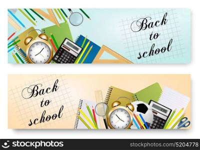 Back To School Banners With Supplies Tool. Layered Vector.