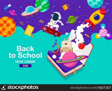 back to school, Book Inspiration, Online Learning, flat design vector.