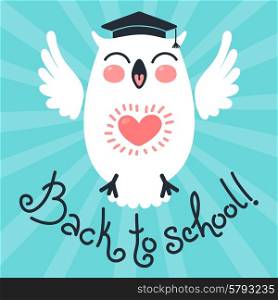 Back to school. Card with an owl. Hand drawn vector illustration.