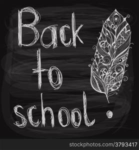 back to school chalk drawn background with feather on blackboard, fully editable eps 10 file with transparency effects, hand written text
