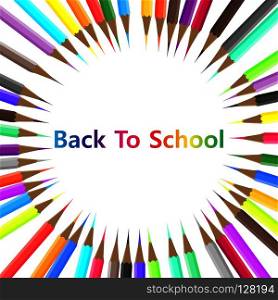 Back to school color pencil object equipment background. Vector isolated graphic stationery cartoon tool. Template student study banner collection. Design element palette paint. Rainbow education art.