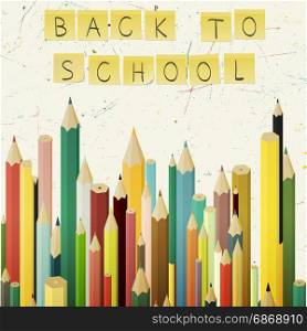 Back to school concept. Back to school concept background with coloured pencils and stickers