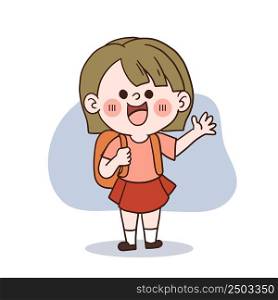 back to school concept.doodle art. A happy little girl going to school. vector cartoon character
