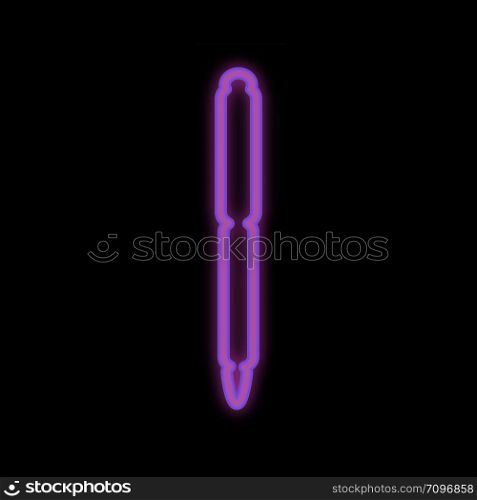 Back to school concept, flat design. Neon icon school pen in illuminated purple. . Neon icon school pen in illuminated purple