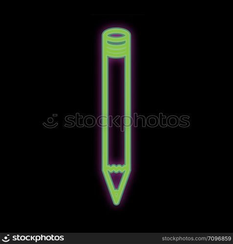 Back to school concept, flat design. Neon icon school pencil in illuminated green. . Neon icon school pencil in illuminated green