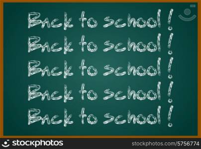 Back to school concept text on chalkboard with item icons